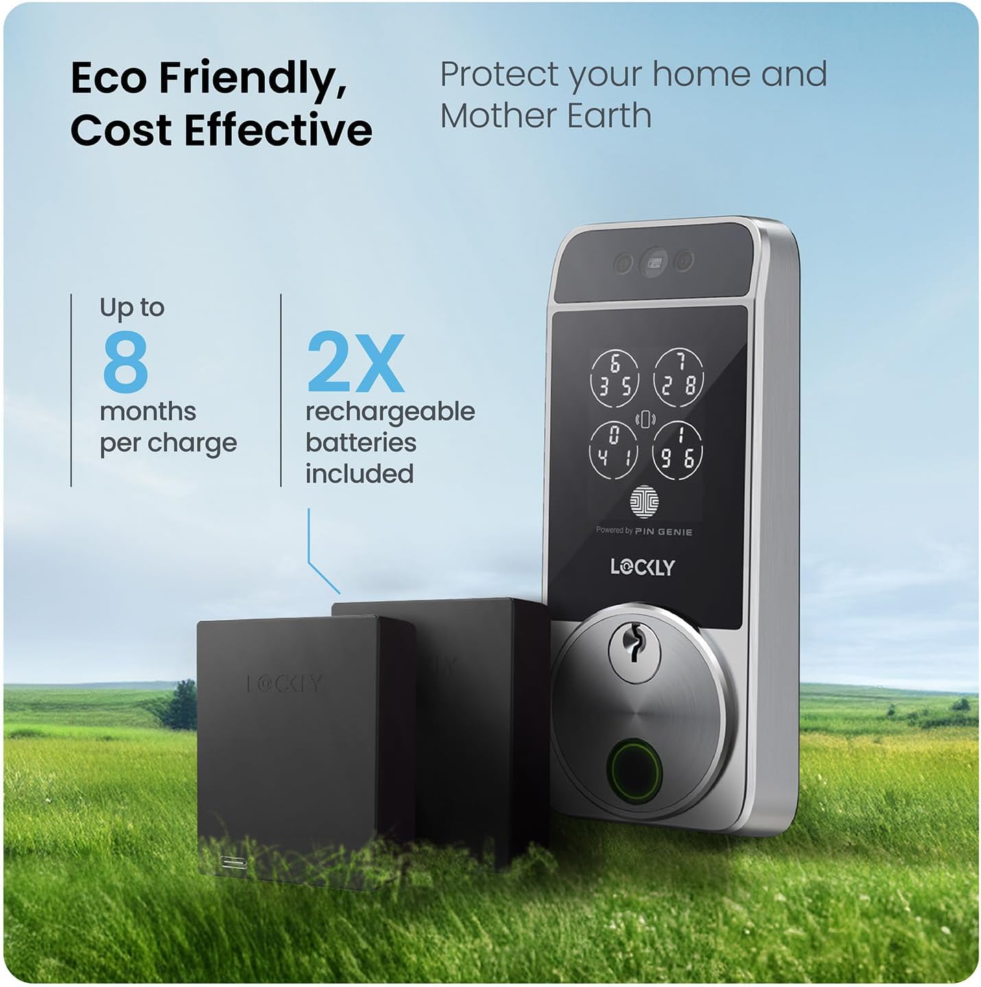 Lockly Visage Zeno Series Smart Lock, Facial Recognition & Fingerprint Keyless Entry Door Lock, Built-in Wi-Fi Deadbolt, Satin Nickle Lockly Visage Zeno Series Smart Lock, Facial Recognition & Fingerprint Keyless Entry Door Lock, Built-in Wi-Fi Deadbolt with Apple Home Key, PIN Genie Keypad, App Remote Control, Easy Installation