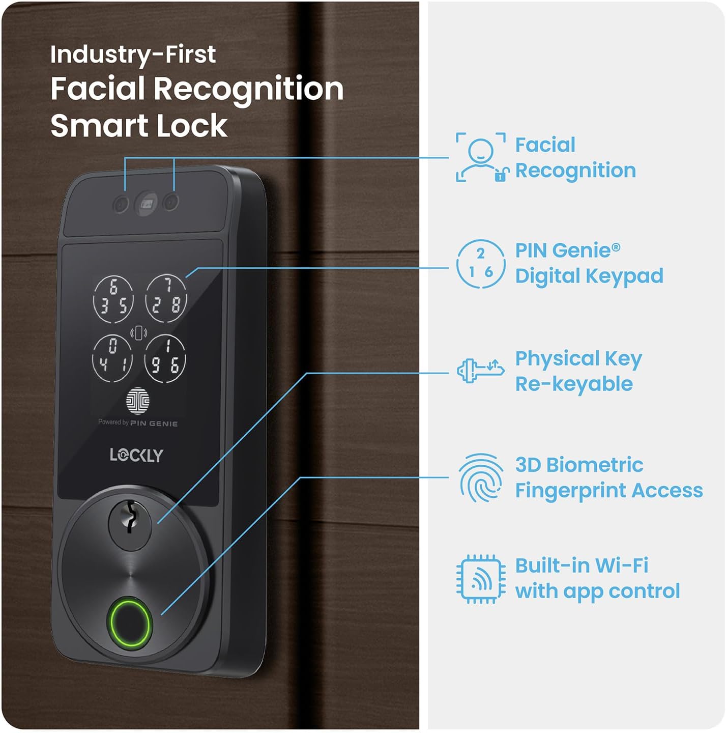 Lockly Visage Zeno Series Smart Lock, Facial Recognition & Fingerprint Keyless Entry Door Lock, Built-in Wi-Fi Deadbolt, Matte Black Lockly Visage Zeno Series Smart Lock, Facial Recognition & Fingerprint Keyless Entry Door Lock, Built-in Wi-Fi Deadbolt with Apple Home Key, PIN Genie Keypad, App Remote Control, Easy Installation