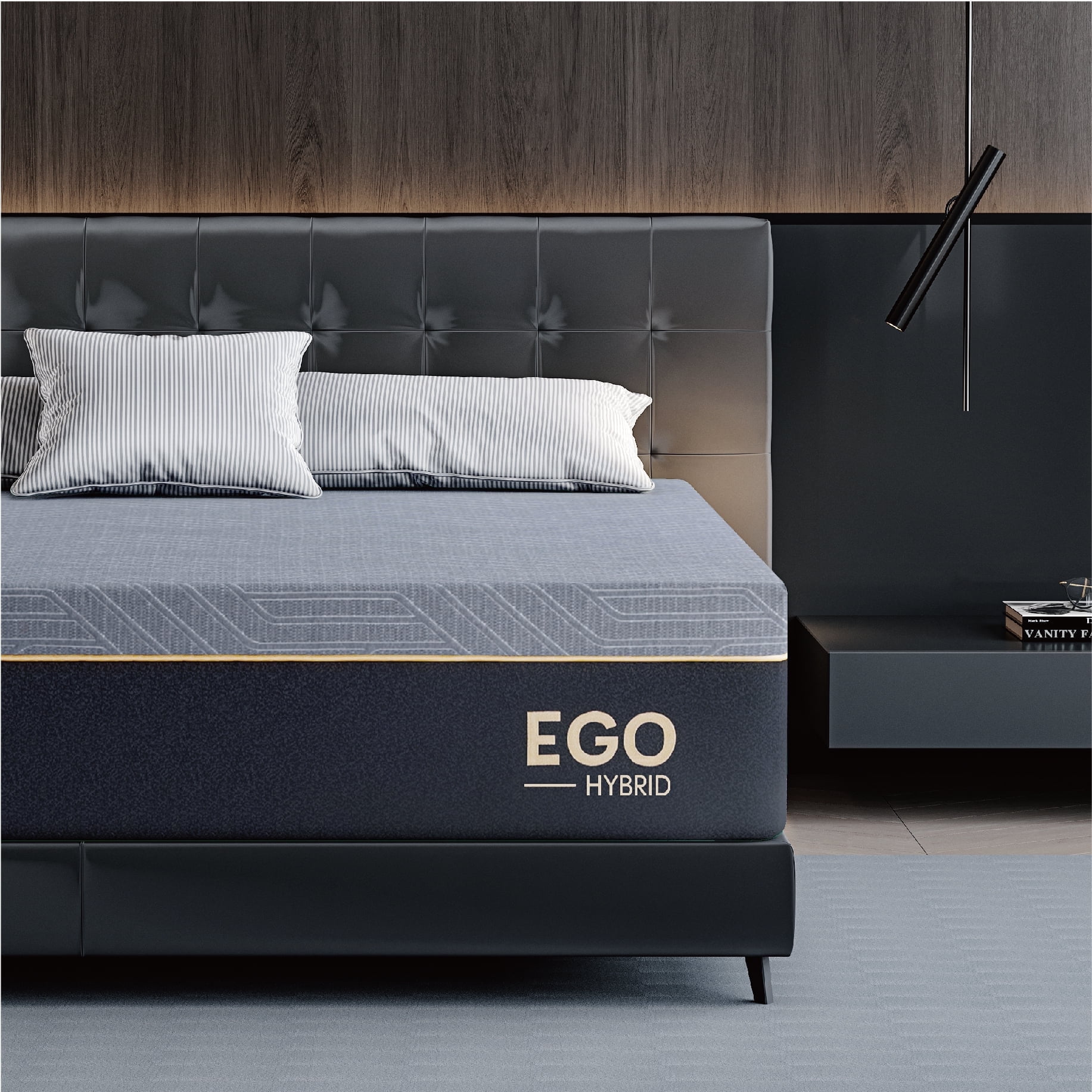 MLILY Ego Black 12 inch Hybrid Mattress, Queen Size Memory Foam Mattress, Pocket Spring