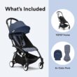 Stokke YOYO3 Stroller from 6 Months - Includes Black Frame/Air France Blue Seat Cushion + Canopy Stokke YOYO3 Stroller from 6 Months - Includes Black Frame/Air France Blue Seat Cushion + Canopy - Folds in & Out in a Flash - Light & Compact - Carry-On Compatible
