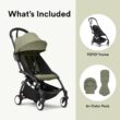 Stokke YOYO3 Stroller from 6 Months - Includes Black Frame/Olive Seat Cushion + Canopy - Folds in & Out in a Flash - Light & Compact - Carry-On Compatible