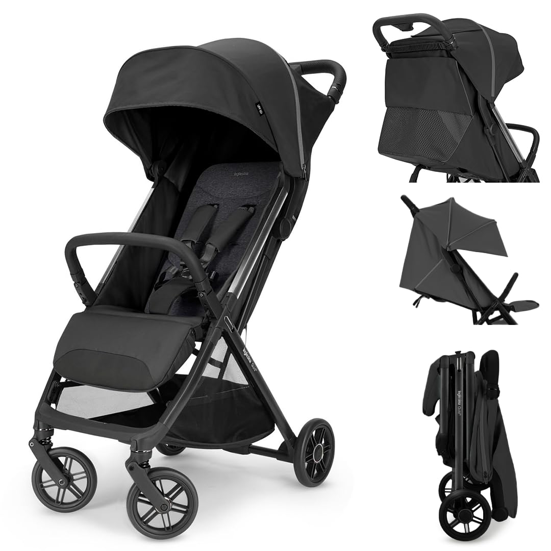 Inglesina Quid Stroller, Cosmic Black - Compact Reclining Travel Stroller for Baby & Toddler 0-55 lbs Inglesina Quid³ Stroller, Cosmic Black - Compact Reclining Travel Stroller for Baby & Toddler 0-55 lbs, One Hand fold, Car seat Compatible, Airplane Overhead, Lightweight, Foldable, XL UPF 50+ Canopy