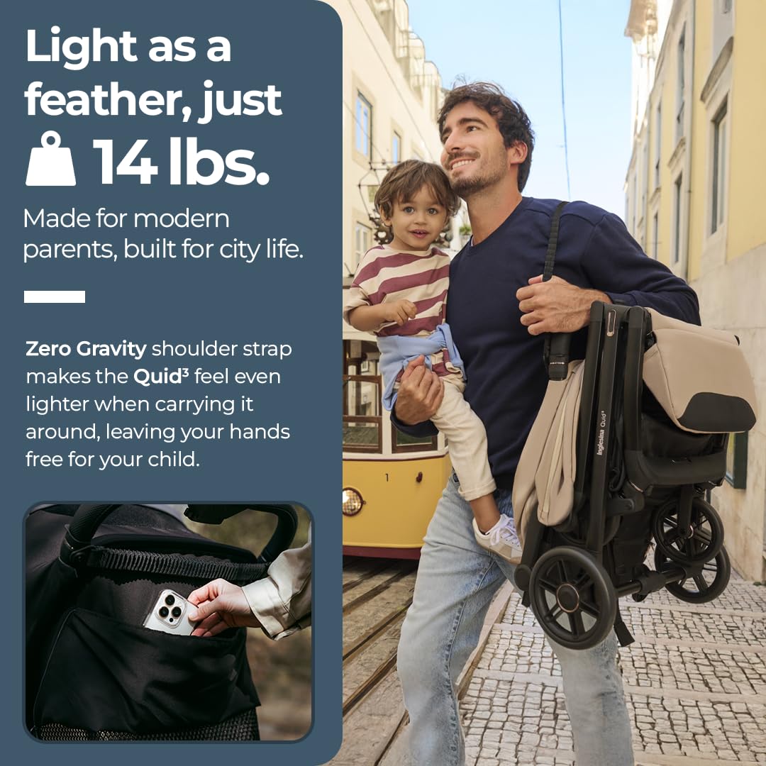 Inglesina Quid Stroller, Cosmic Black - Compact Reclining Travel Stroller for Baby & Toddler 0-55 lbs Inglesina Quid³ Stroller, Cosmic Black - Compact Reclining Travel Stroller for Baby & Toddler 0-55 lbs, One Hand fold, Car seat Compatible, Airplane Overhead, Lightweight, Foldable, XL UPF 50+ Canopy