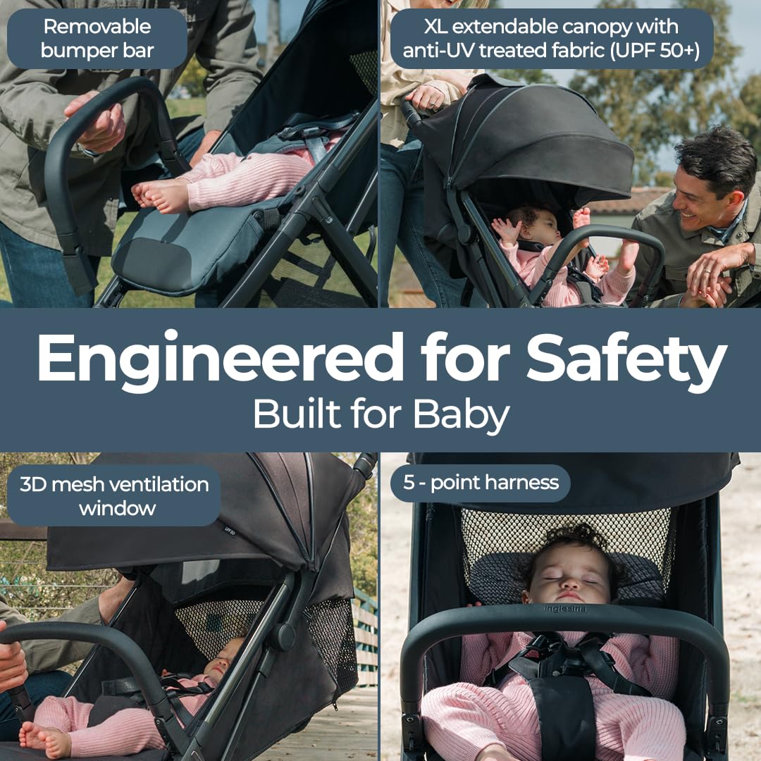 Inglesina Quid Stroller, Cosmic Black - Compact Reclining Travel Stroller for Baby & Toddler 0-55 lbs Inglesina Quid³ Stroller, Cosmic Black - Compact Reclining Travel Stroller for Baby & Toddler 0-55 lbs, One Hand fold, Car seat Compatible, Airplane Overhead, Lightweight, Foldable, XL UPF 50+ Canopy