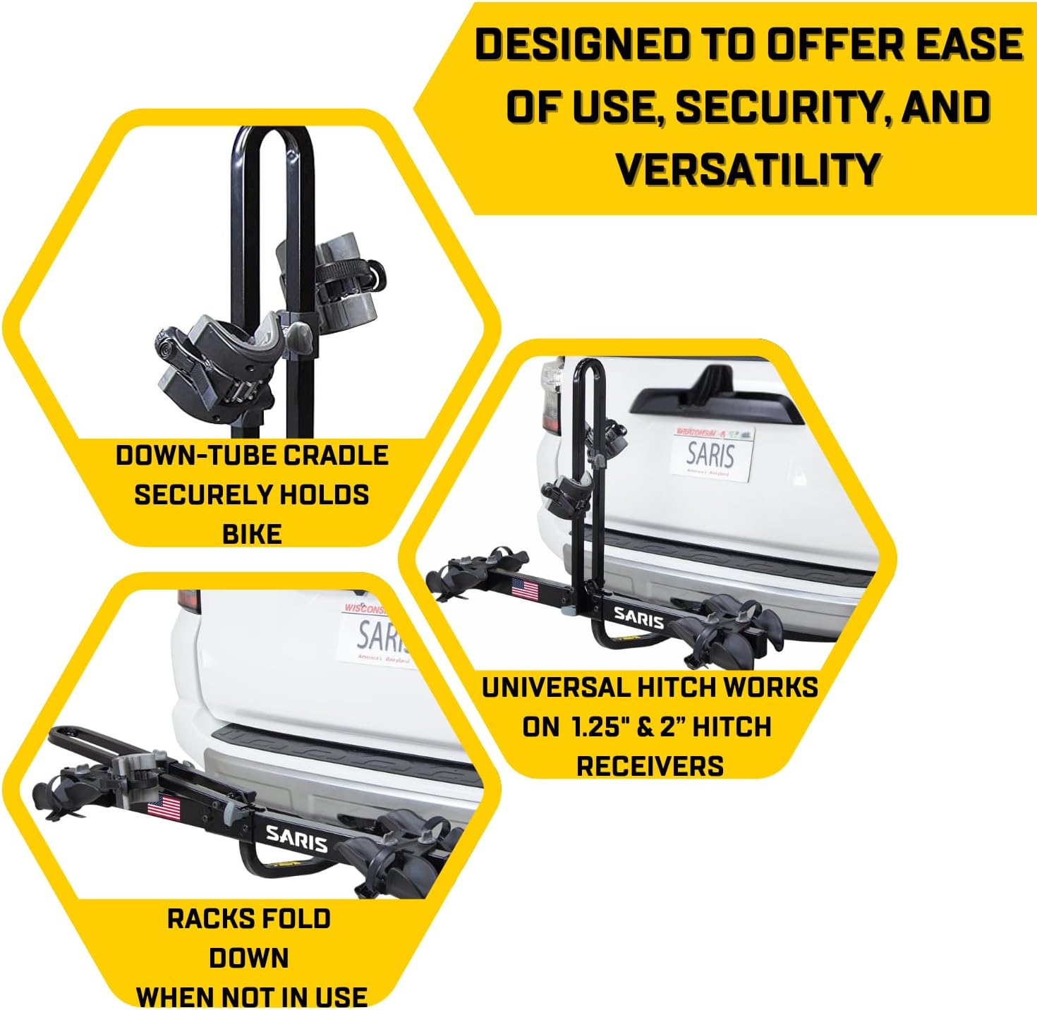 Saris Freedom 2-Bike Hitch Rack – Universal Fit for All Bike Types, 1¼" & 2" Receivers, 120 lb Capacity Saris Freedom 2-Bike Hitch Rack – Universal Fit for All Bike Types, 1¼" & 2" Receivers, 120 lb Capacity, Compact Design, Secure Ratcheting Straps