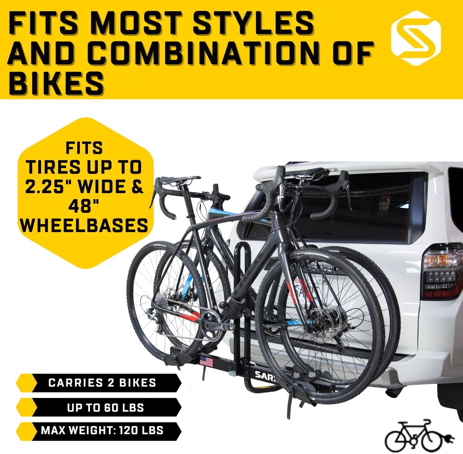 Saris Freedom 2-Bike Hitch Rack – Universal Fit for All Bike Types, 1¼" & 2" Receivers, 120 lb Capacity Saris Freedom 2-Bike Hitch Rack – Universal Fit for All Bike Types, 1¼" & 2" Receivers, 120 lb Capacity, Compact Design, Secure Ratcheting Straps