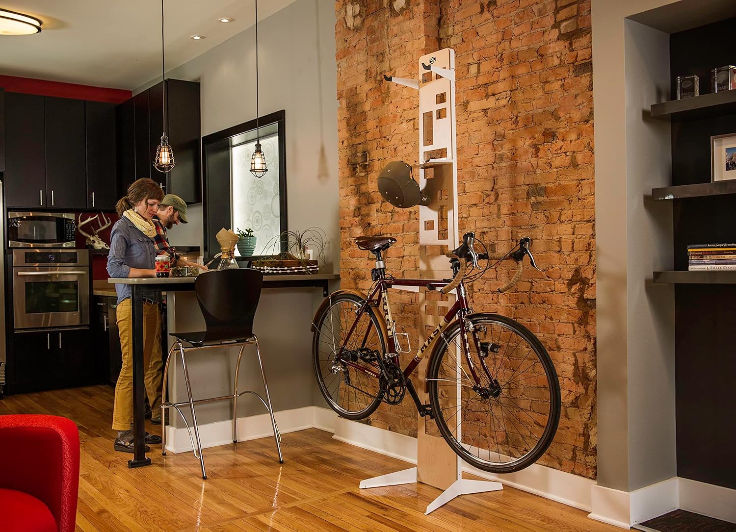Saris The Hottie Two Bike Home Storage Stand – Freestanding, Stylish Bike Rack – Holds 2 Bikes up to 35 lbs Each Saris The Hottie Two Bike Home Storage Stand – Freestanding, Stylish Bike Rack – Holds 2 Bikes up to 35 lbs Each – Adjustable Cradles – Built-in Accessories Shelf – No Drilling or Mounting Required