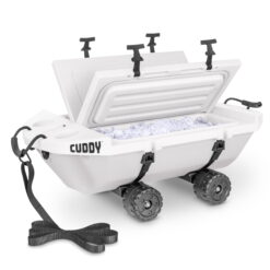 Cuddy 40 QT Floating Cooler and Dry Storage Vessel with Cuddy Crawler Wheel Kit - White