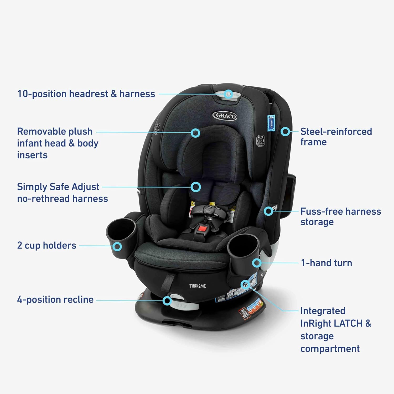 Graco Turn2Me 3-in-1 Rotating Convertible Car Seat, Cambridge, Featuring Headrest and Harness Adjust, Easy Installation and Steel Reinforced Frame Graco Turn2Me 3-in-1 Rotating Convertible Car Seat, Cambridge, Featuring Headrest and Harness Adjust, Easy Installation and Steel Reinforced Frame