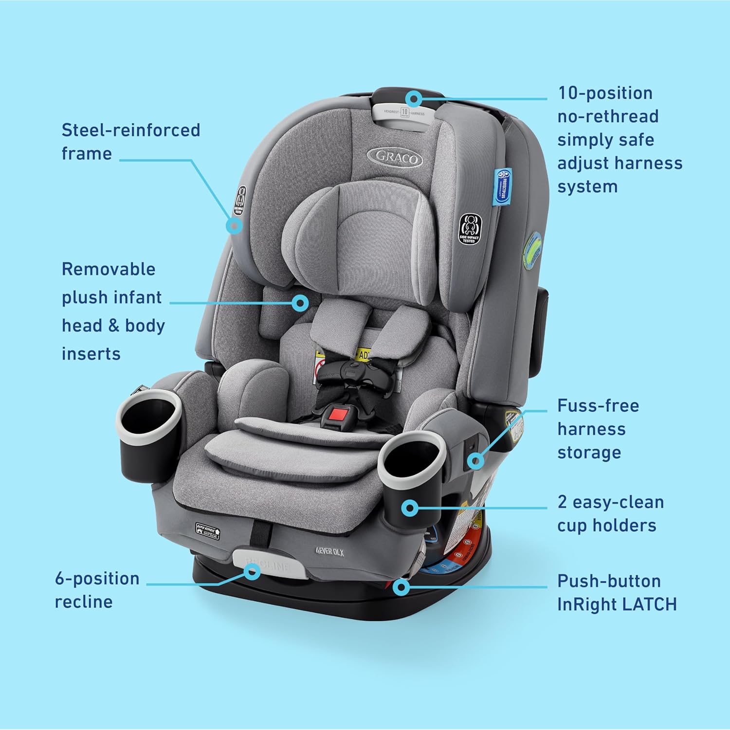 Graco 4Ever DLX 4-in-1 Car Seat, Charlie | Infant to Toddler Car Seat Graco 4Ever DLX 4-in-1 Car Seat, Charlie | Infant to Toddler Car Seat, with 10 Years of Use | Rear-Facing, Forward-Facing and Booster Modes | Safe, Comfortable and Convenient