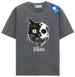 9 Lives Skull Cat Tee, Halloween Shirt