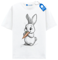 Cute Bunny With Carrot T Shirt, Cute Rabbit T Shirt, Cartoon Animal Tee