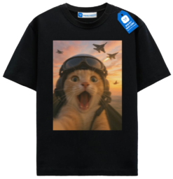 Funny Aviator Cat T Shirt, Cute Kitty Tee, Meme Pet Lover Shirt, Cool Casual Top