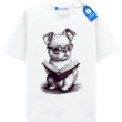 Funny Nerdy Dog T Shirt, Intelligent Dog Sketch T Shirt, Bookworm Pet Tee