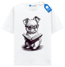 Funny Nerdy Dog T Shirt, Intelligent Dog Sketch T Shirt, Bookworm Pet Tee