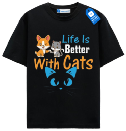 Life Is Better With Cats Shirt, Cute Cartoon Cat Tee For Cat Lovers