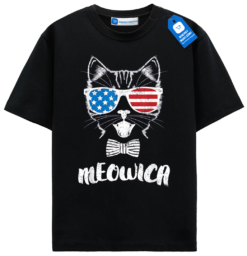 Meowica Cat T Shirt, Patriotic Cat Lover Tee, Cool cat with sunglasses tee, USA Flag Cat Graphic Tee