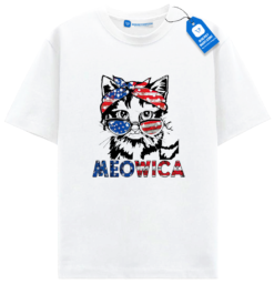 Meowica Cat T Shirt, Patriotic Tee For Cat Mom