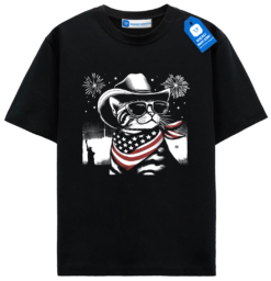 Patriotic Cat Cowboy T Shirt, For Cat Lover