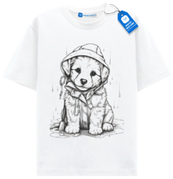 Rainy Day Puppy T Shirt, Cozy Dog Art Tee, Emotional Dog Lover Gift