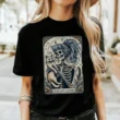 Skeleton And Cat Tarot Card T Shirt, Gothic Cat Lover Tee, Halloween Cat Mom Gift, Vintage Witchy Graphic Shirt