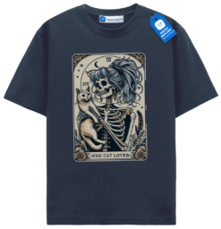 Skeleton And Cat Tarot Card T Shirt, Gothic Cat Lover Tee, Halloween Cat Mom Gift, Vintage Witchy Graphic Shirt