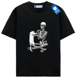 Skeleton Holding Cat Tee, Cool Halloween Gift