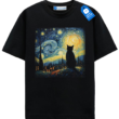 Starry Night Cat T Shirt, Cat Lover Tee