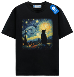 Starry Night Cat T Shirt, Cat Lover Tee