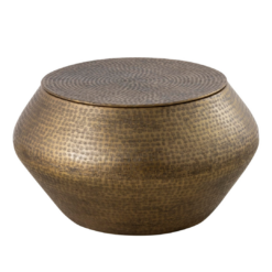 Modern Cylindrical Aluminum Hammered Embossed Texturing, Metal Drum Coffee Table with Removable Lid for Storage, Brass