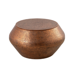 Modern Cylindrical Aluminum Hammered Embossed Texturing, Metal Drum Coffee Table with Removable Lid for Storage, Copper