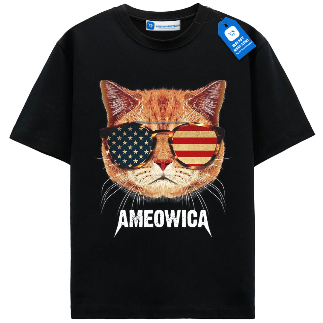 Ameowica Cat Flag Sunglasses T Shirt, American Cat Lover Shirt Ameowica Cat Flag Sunglasses T Shirt, American Cat Lover Shirt