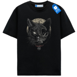 Skull Cat Shirt – Gothic Halloween Cat T-Shirt – Spooky Black Cat Graphic Tee – Creepy Kitty Gift Top