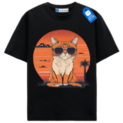 Sunset Chill Cat Shirt, Retro Cat Sunglasses T Shirt