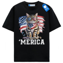 American Flag Cat Graphic Tee, Cat Lover Shirt