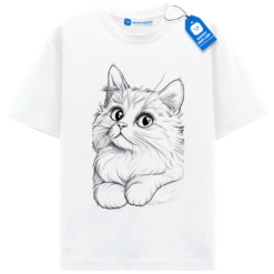 Cute Fluffy Cat Sketch T Shirt, Cat Lover Gift Idea, Kawaii Cat T Shirt