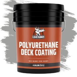 Liquid Rubber Polyurethane Deck Coating – 10X Stronger Than Traditional Deck Paint & Deck Stain – Smooth Finish – Misty Grey – 4 Gallon