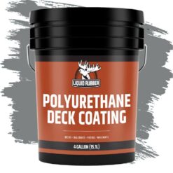 Liquid Rubber Polyurethane Deck Coating – 10X Stronger Than Traditional Deck Paint & Deck Stain – Textured Finish – Stone Grey – 4 Gallon