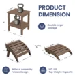 SERWALL 5PC Adjustable Folding Adirondack Chair and Ottoman and Double Side Table, HDPE Adirondack Chairs Set for Outdoor, Brown