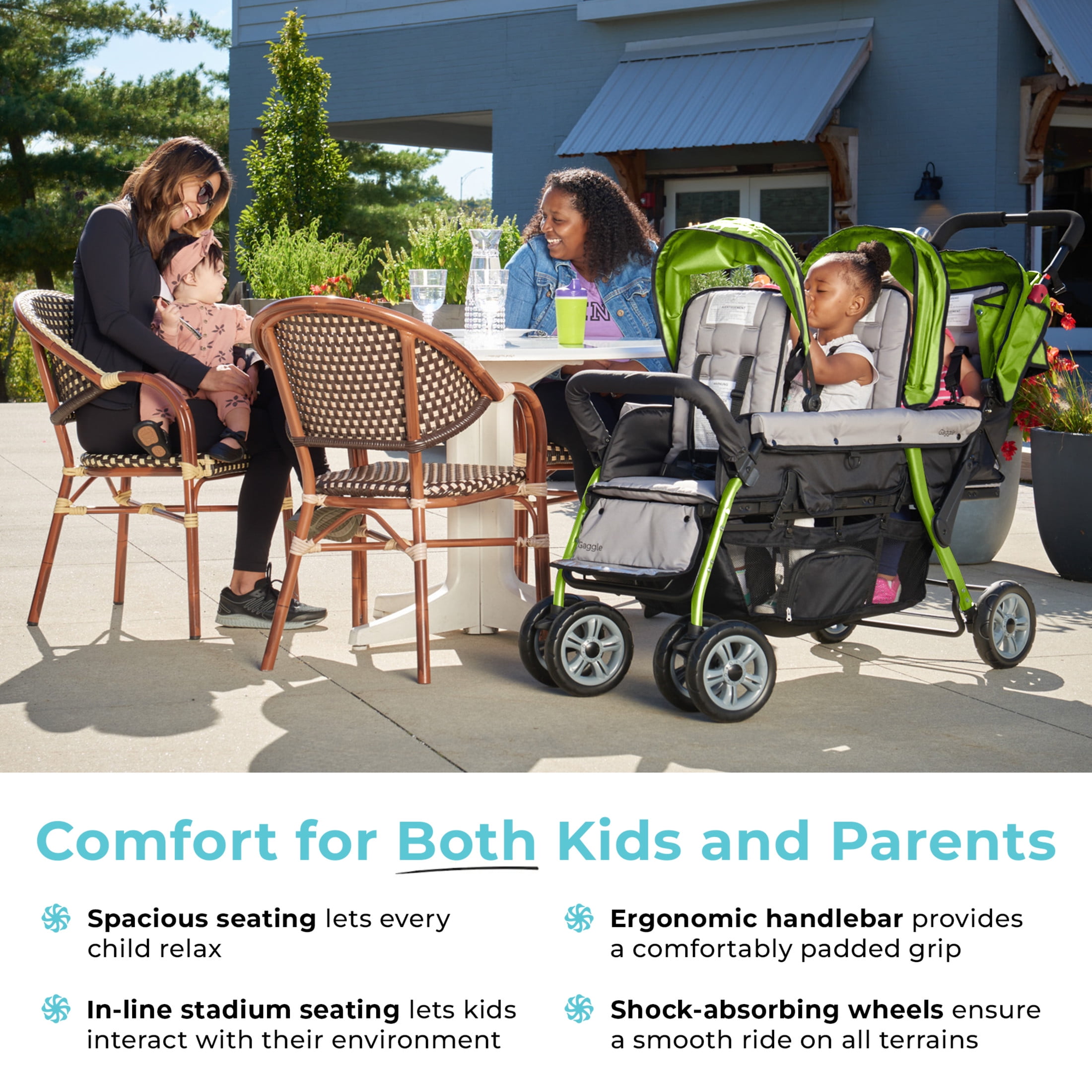 Foundations Compass Trio Triple Stroller, 3-Seat Tandem with UV Canopies and Reclining Seats, Lime Foundations Compass Trio Triple Stroller, 3-Seat Tandem with UV Canopies and Reclining Seats, Lime