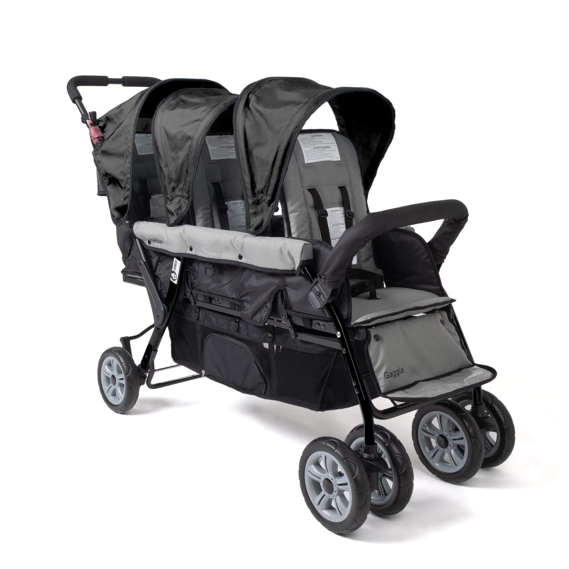 Foundations Compass Trio Triple Stroller, 3-Seat Tandem with UV Canopies and Reclining Seats, Black Foundations Compass Trio Triple Stroller, 3-Seat Tandem with UV Canopies and Reclining Seats, Black