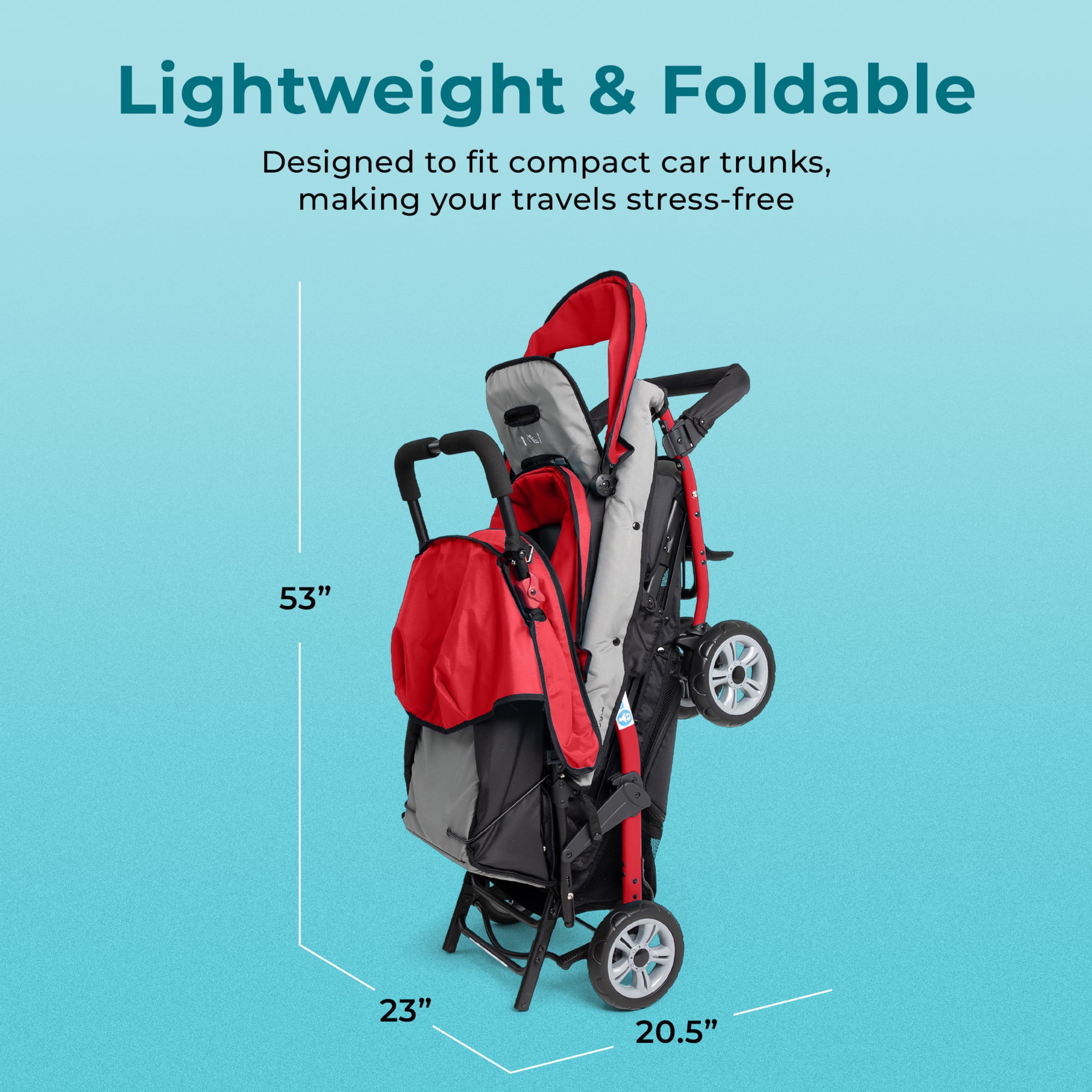 Foundations Compass Trio Triple Stroller, 3-Seat Tandem with UV Canopies and Reclining Seats, Red Foundations Compass Trio Triple Stroller, 3-Seat Tandem with UV Canopies and Reclining Seats, Red