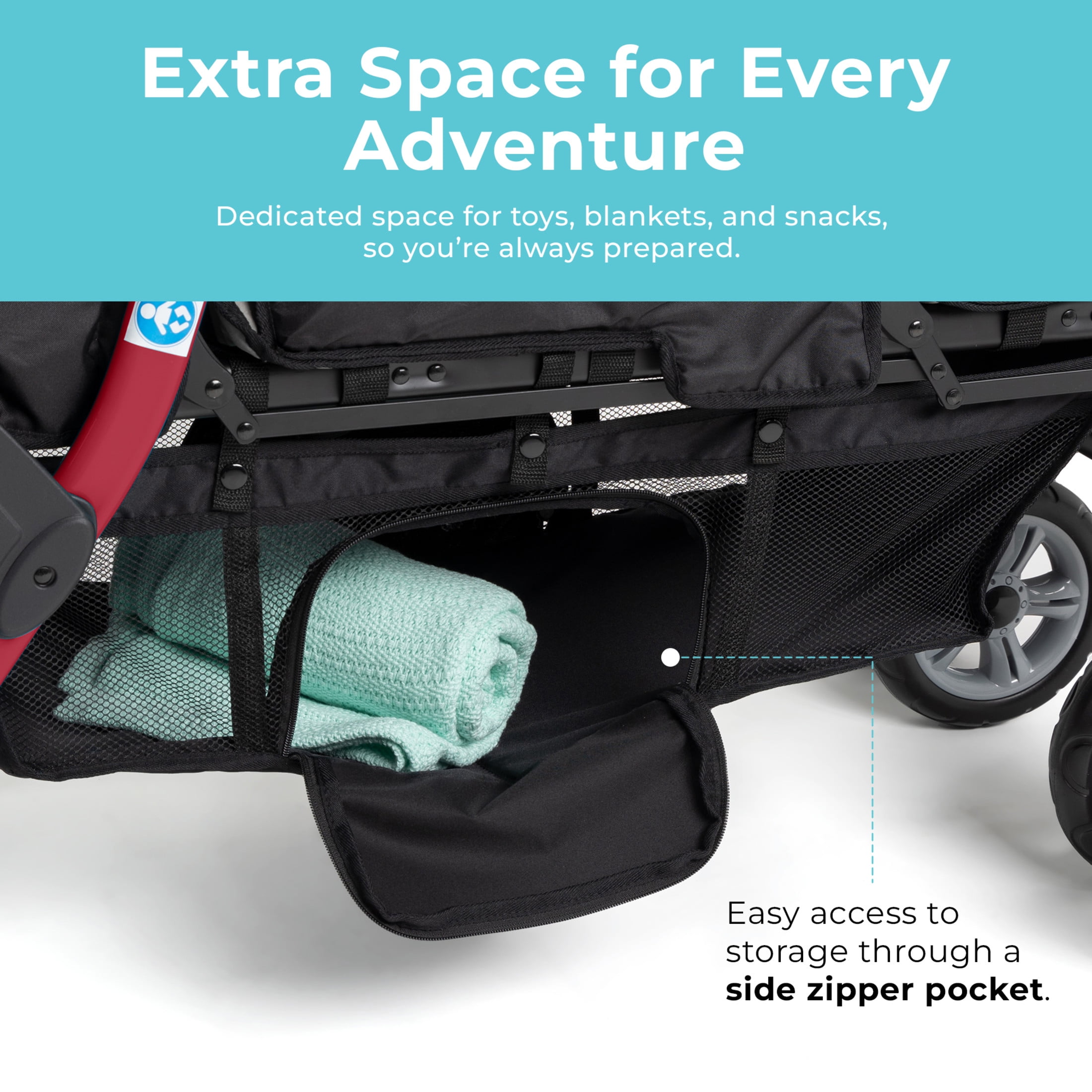 Foundations Compass Trio Triple Stroller, 3-Seat Tandem with UV Canopies and Reclining Seats, Red Foundations Compass Trio Triple Stroller, 3-Seat Tandem with UV Canopies and Reclining Seats, Red