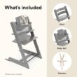 Stokke Tripp Trapp High Chair 2, Storm Grey - Includes Chair + Baby Set with Removable Harness for Children 6-36 Months - Adjustable, Ergonomic & Easy to Clean
