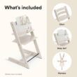Stokke Tripp Trapp High Chair 2, Whitewash - Includes Chair + Baby Set with Removable Harness for Children 6-36 Months - Adjustable, Ergonomic & Easy to Clean