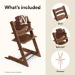 Stokke Tripp Trapp High Chair 2, Warm Brown - Includes Chair + Baby Set with Removable Harness for Children 6-36 Months - Adjustable, Ergonomic & Easy to Clean