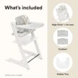 Stokke Tripp Trapp High Chair 2 (White), Cushion 2 (Nordic Grey) + Stokke Tray (White) - Includes Chair + Baby Set with Removable Harness for Children 6-36 Months