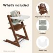 Stokke Tripp Trapp High Chair 2 (Warm Brown), Cushion 2 (Glacier Green) + Stokke Tray (White) - Includes Chair + Baby Set with Removable Harness for Children 6-36 Months