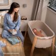 Stokke Snoozi Bassinet, Sandy Beige - Grows with Babies from Birth to 9 Months - Portable, Lightweight Design - Includes Firm Mattress