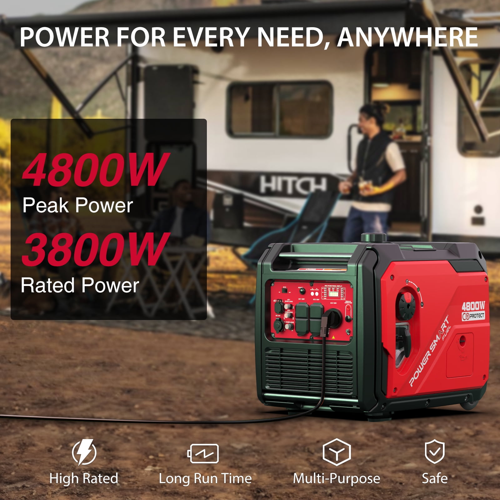 PowerSmart 4800W Gas Powered Inverter Generator CO Detect with Manual Start Portable wheel,for Outdoor PowerSmart 4800W Gas Powered Inverter Generator CO Detect with Manual Start Portable wheel,for Outdoor